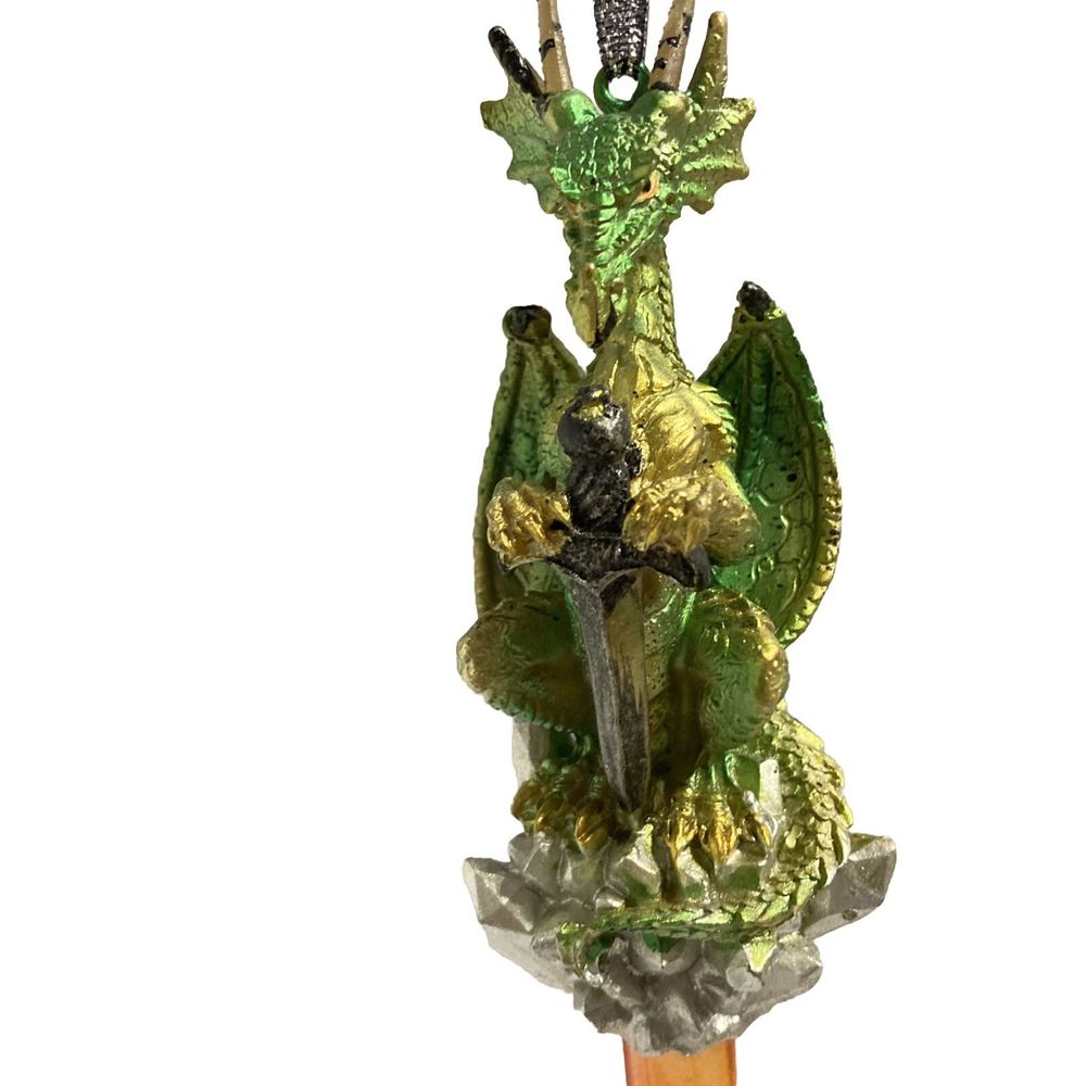 Gothic Green Gold Dragon with Jewel Collectible Christmas Holiday Ornament 6"